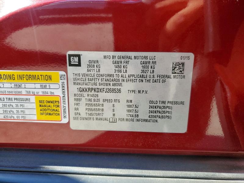 2015 Gmc Acadia მანქანა იყიდება აუქციონზე, vin: 1GKKRPKDXFJ268536, აუქციონის ნომერი: 61389596
