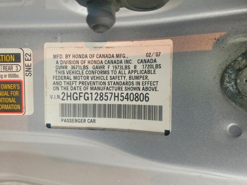 Aukcja sprzedaży 2007 Honda Civic, vin: 2HGFG12857H540806, numer aukcji: 61626356