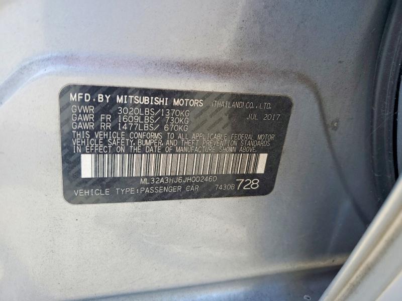 Продажа на аукционе авто 2018 Mitsubishi Mirage, vin: ML32A3HJ6JH002460, номер лота: 60138016