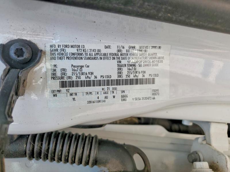 2016 Ford Focus მანქანა იყიდება აუქციონზე, vin: 1FADP3F28GL401835, აუქციონის ნომერი: 63302566