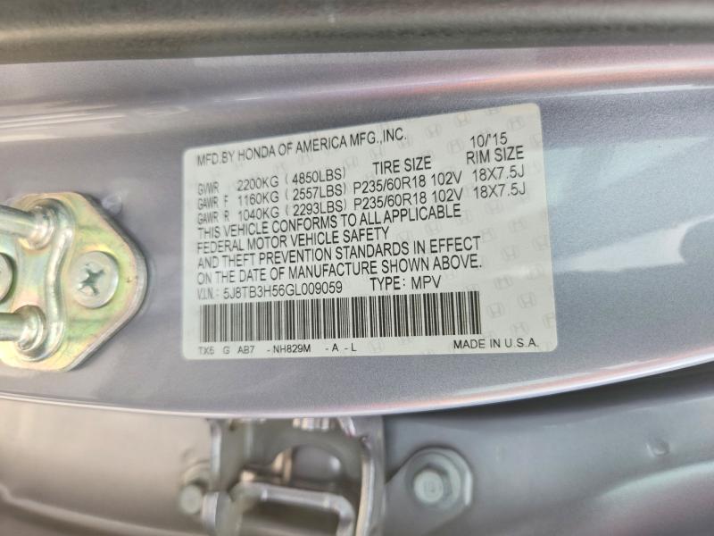 Aukcja sprzedaży 2016 Acura Rdx, vin: 5J8TB3H56GL009059, numer aukcji: 59698966