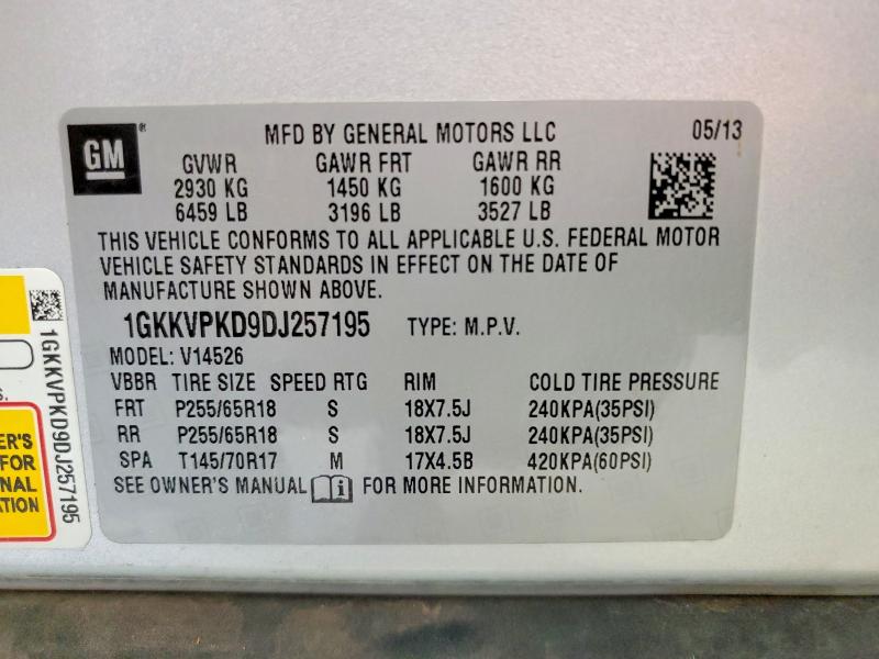 62105376 :رقم المزاد ، 1GKKVPKD9DJ257195 vin ، 2013 Gmc Acadia مزاد بيع