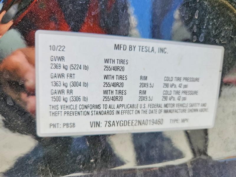Aukcja sprzedaży 2022 Tesla Model Y, vin: 7SAYGDEE2NA019460, numer aukcji: 60500846