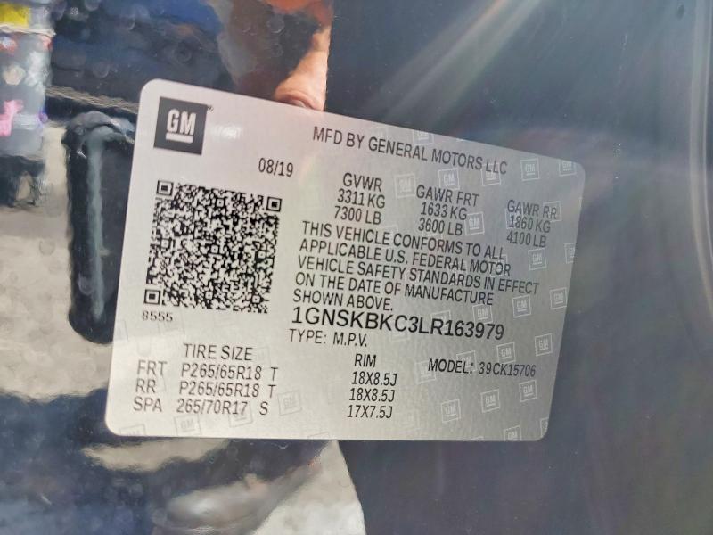 Продаж на аукціоні авто 2020 Chevrolet Tahoe, vin: 1GNSKBKC3LR163979, номер лоту: 61224546