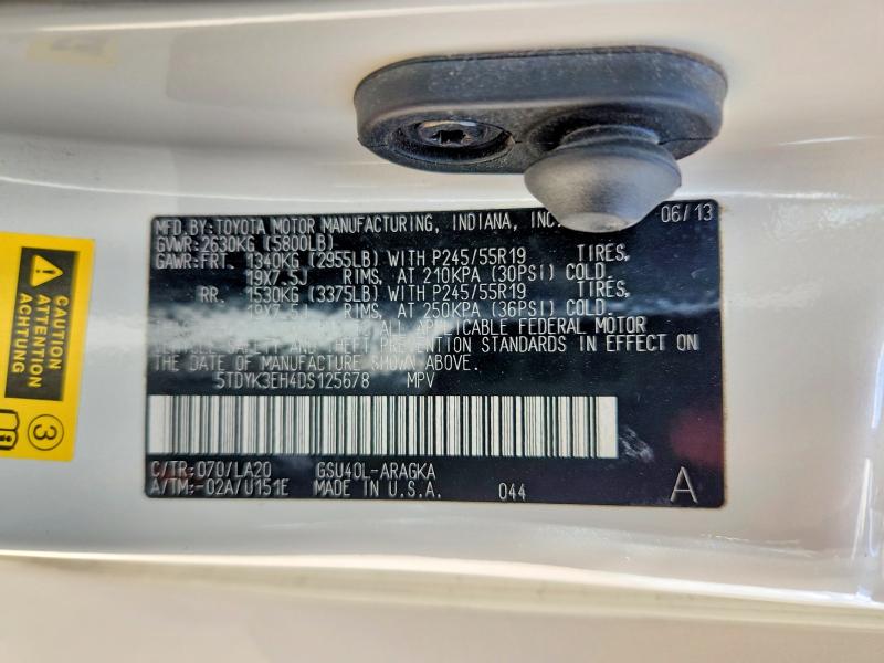 Aukcja sprzedaży 2013 Toyota Highlander, vin: 5TDYK3EH4DS125678, numer aukcji: 63172696
