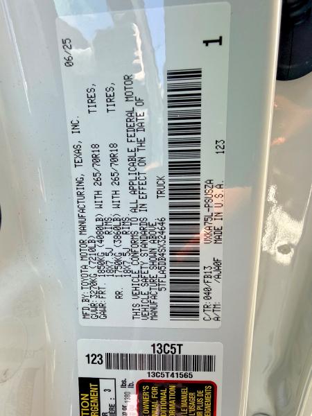 2025 Toyota Tundra მანქანა იყიდება აუქციონზე, vin: 5TFLA5DB4SX324646, აუქციონის ნომერი: 61091116