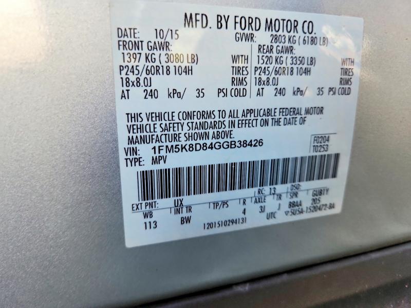 Продаж на аукціоні авто 2016 Ford Explorer, vin: 1FM5K8D84GGB38426, номер лоту: 62245636