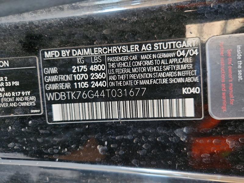 59153016 :رقم المزاد ، WDBTK76G44T031677 vin ، 2004 Mercedes-benz Clk مزاد بيع