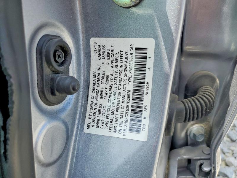 Продаж на аукціоні авто 2019 Honda Civic, vin: 2HGFC2F63KH526678, номер лоту: 61574516