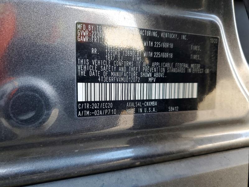 Aukcja sprzedaży 2021 Toyota Rav4, vin: 4T3E6RFVXMU012072, numer aukcji: 60079726