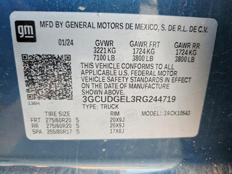 63164886 :رقم المزاد ، 3GCUDGEL3RG244719 vin ، 2024 Chevrolet Silverado مزاد بيع