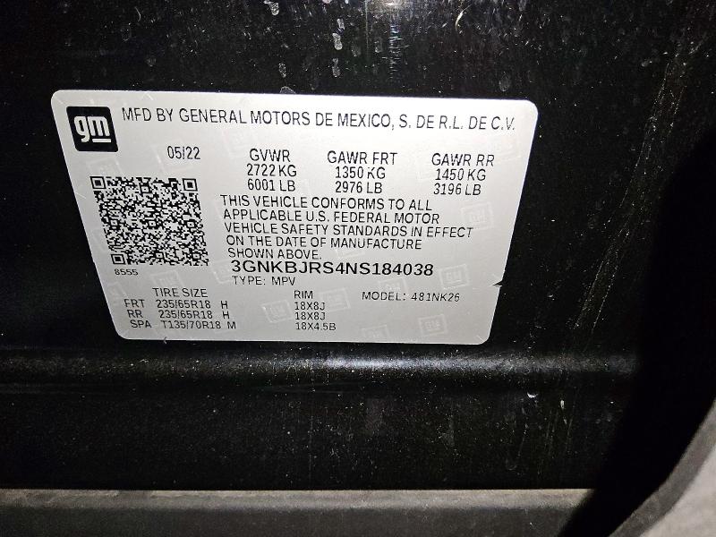Auction sale of the 2022 Chevrolet Blazer, vin: 3GNKBJRS4NS184038, lot number: 60311676