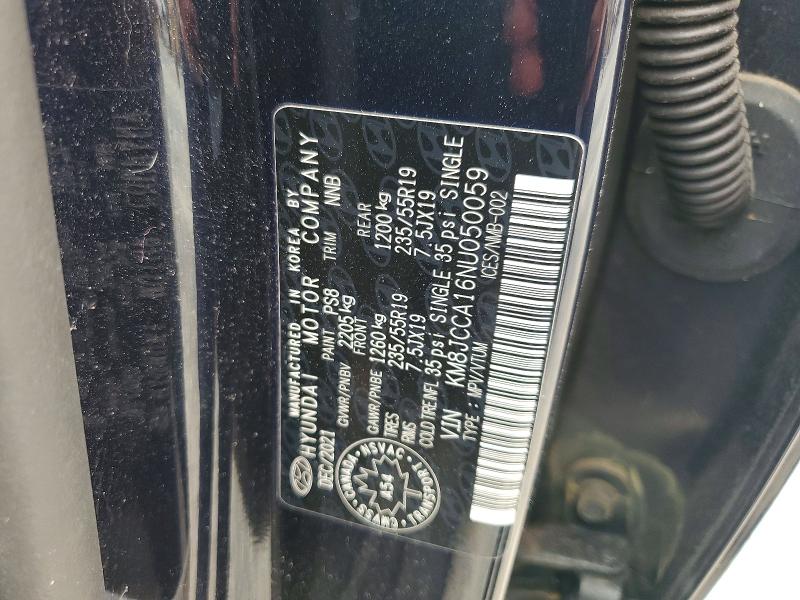 2022 Hyundai Tucson მანქანა იყიდება აუქციონზე, vin: KM8JCCA16NU050059, აუქციონის ნომერი: 60746396