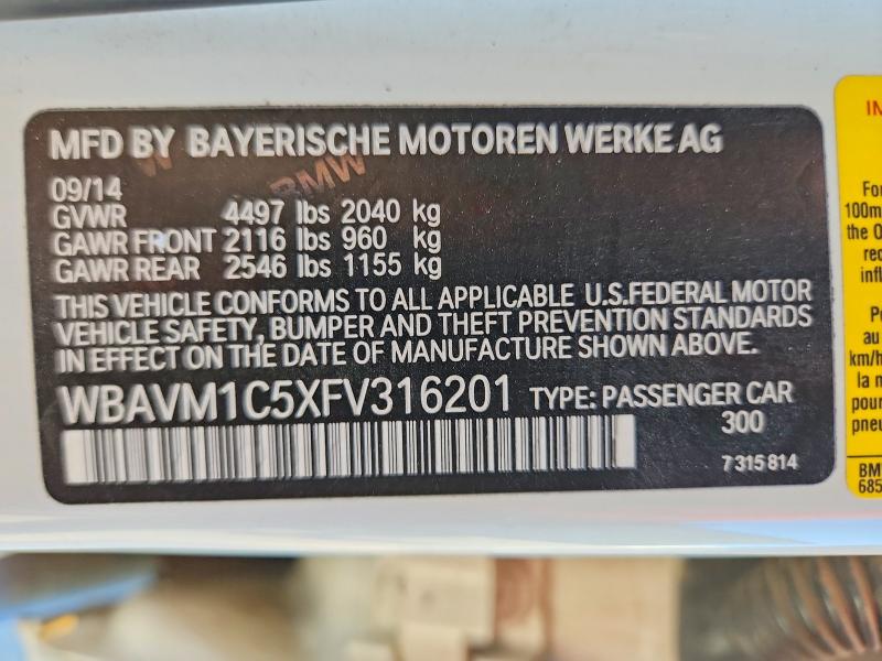 Aukcja sprzedaży 2015 Bmw X1, vin: WBAVM1C5XFV316201, numer aukcji: 60852076