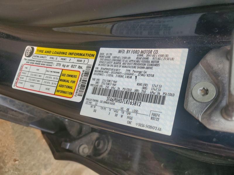 Aukcja sprzedaży 2020 Ford Fusion, vin: 3FA6P0HD7LR165812, numer aukcji: 61143776