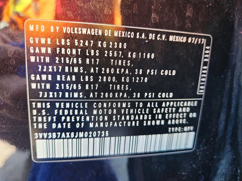 Aukcja sprzedaży 2018 Volkswagen Tiguan, vin: 3VV3B7AX8JM020735, numer aukcji: 60611206