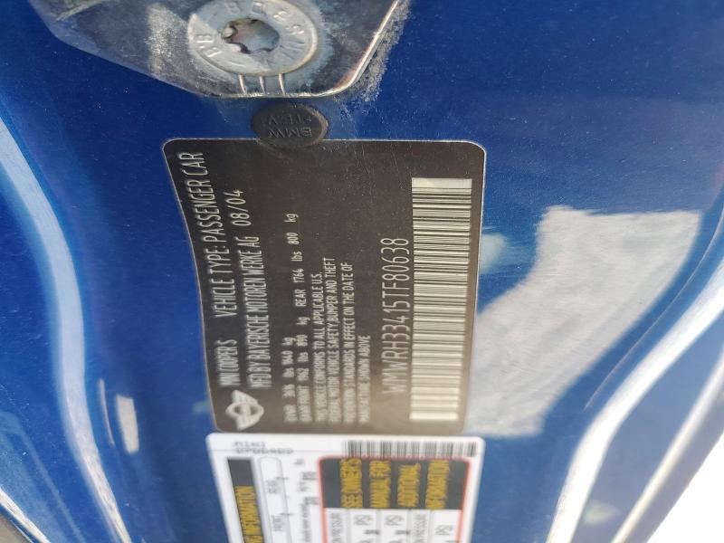 2005 Mini Cooper მანქანა იყიდება აუქციონზე, vin: WMWRH33415TF80638, აუქციონის ნომერი: 60849366