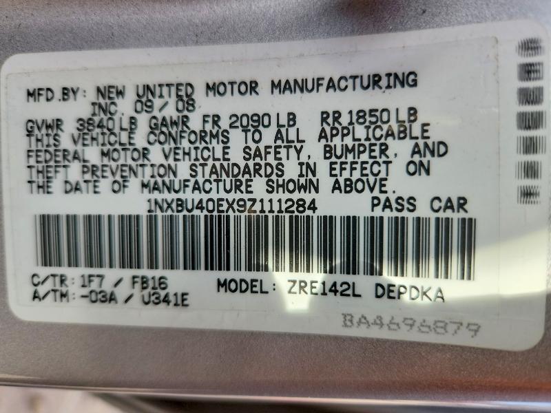 Продажа на аукционе авто 2009 Toyota Corolla, vin: 1NXBU40EX9Z111284, номер лота: 60393056