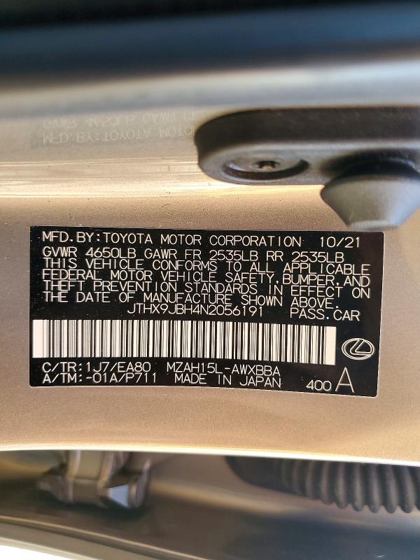 Продаж на аукціоні авто 2022 Lexus Ux 250h, vin: JTHX9JBH4N2056191, номер лоту: 61586486