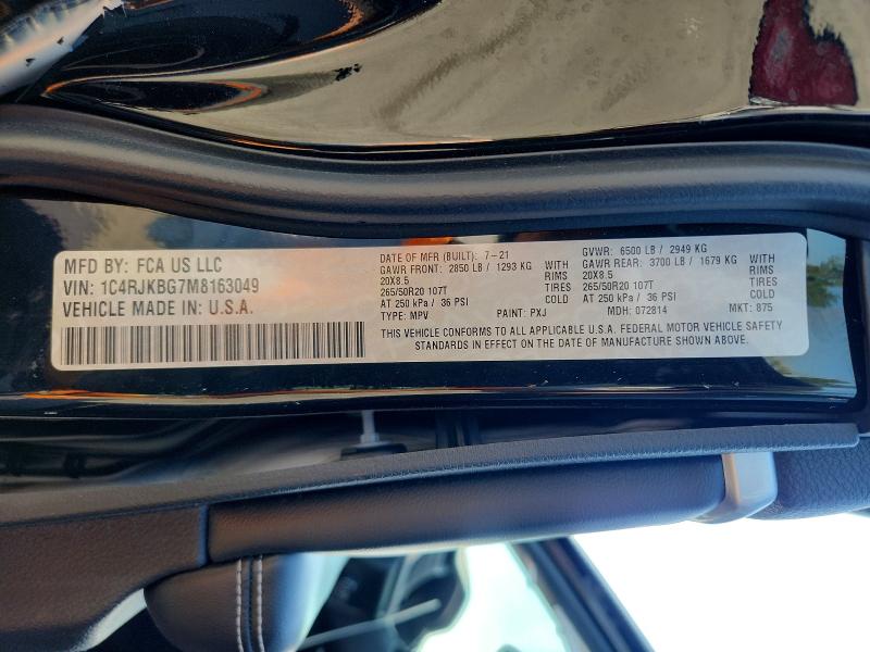 2021 Jeep Grand Cherokee მანქანა იყიდება აუქციონზე, vin: 1C4RJKBG7M8163049, აუქციონის ნომერი: 61348556