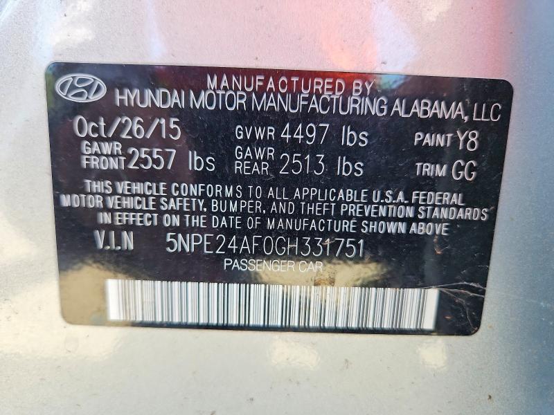 Aukcja sprzedaży 2016 Hyundai Sonata, vin: 5NPE24AF0GH331751, numer aukcji: 60143406