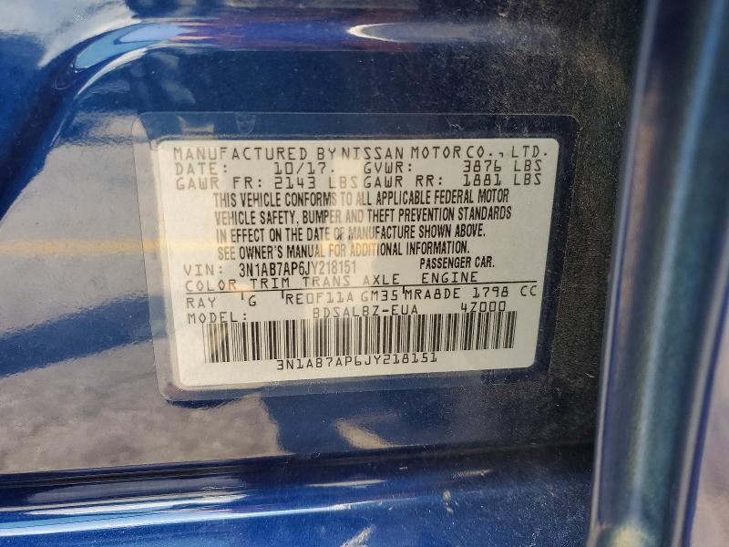 Продажа на аукционе авто 2018 Nissan Sentra, vin: 3N1AB7AP6JY218151, номер лота: 61183256
