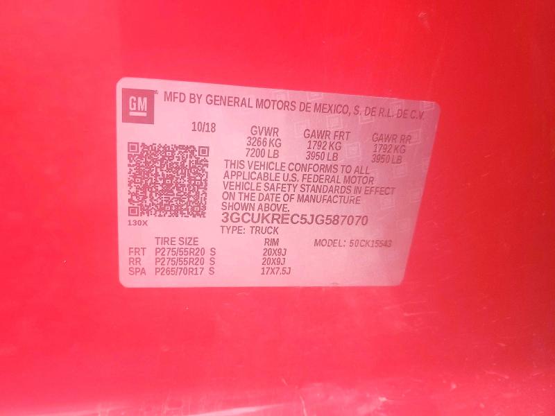 Продаж на аукціоні авто 2018 Chevrolet Silverado, vin: 3GCUKREC5JG587070, номер лоту: 62481256