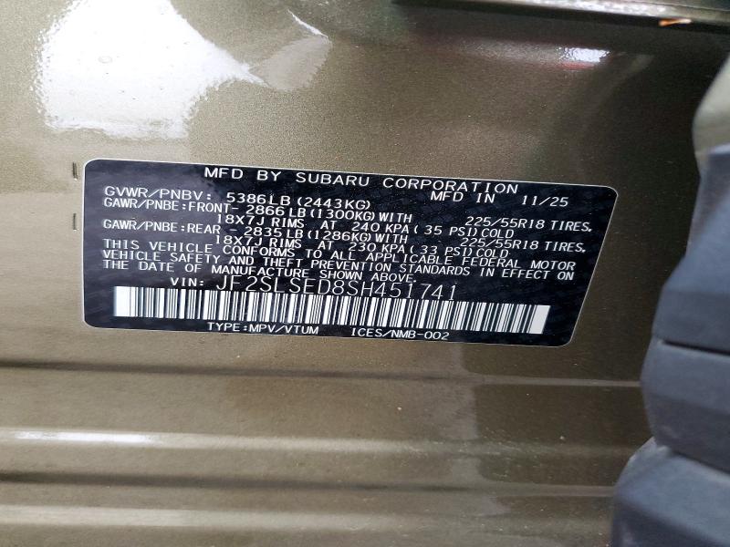 Aukcja sprzedaży 2025 Subaru Forester, vin: JF2SLSED8SH451741, numer aukcji: 59769266
