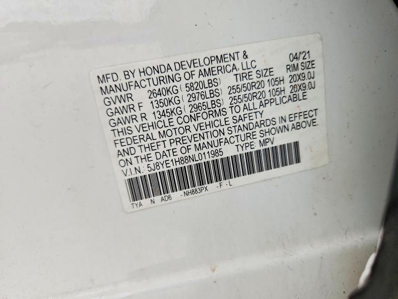 63030576 :رقم المزاد ، 5J8YE1H88NL011985 vin ، 2022 Acura Mdx مزاد بيع