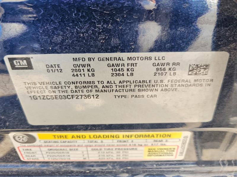 Продажа на аукционе авто 2012 Chevrolet Malibu, vin: 1G1ZC5E03CF273612, номер лота: 51899016
