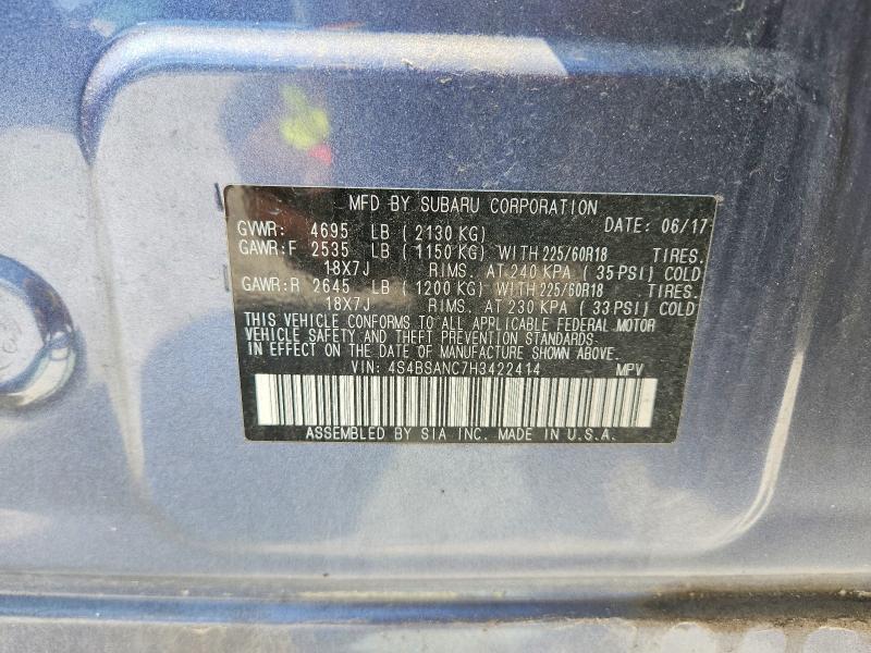 63000796 :رقم المزاد ، 4S4BSANC7H3422414 vin ، 2017 Subaru Outback مزاد بيع