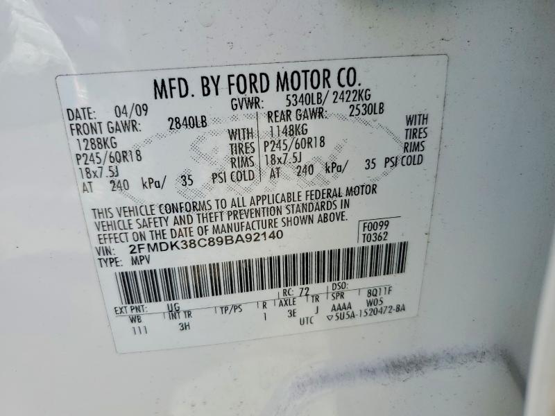 Aukcja sprzedaży 2009 Ford Edge, vin: 2FMDK38C89BA92140, numer aukcji: 59345226