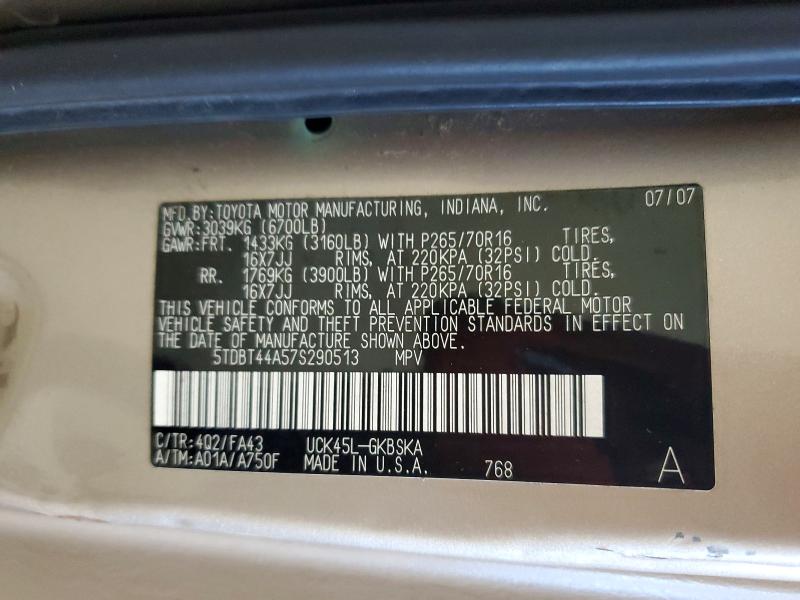Aukcja sprzedaży 2007 Toyota Sequoia, vin: 5TDBT44A57S290513, numer aukcji: 60226346