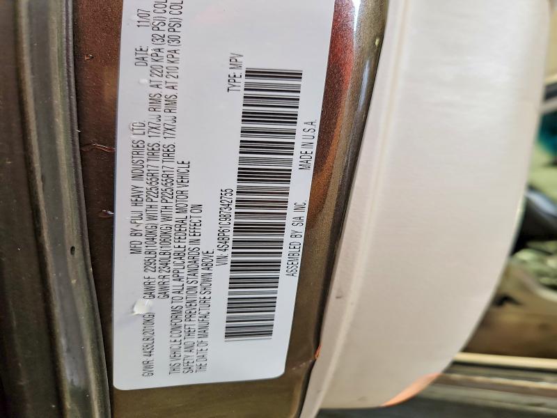 2008 Subaru Outback მანქანა იყიდება აუქციონზე, vin: 4S4BP61C987342755, აუქციონის ნომერი: 59705666