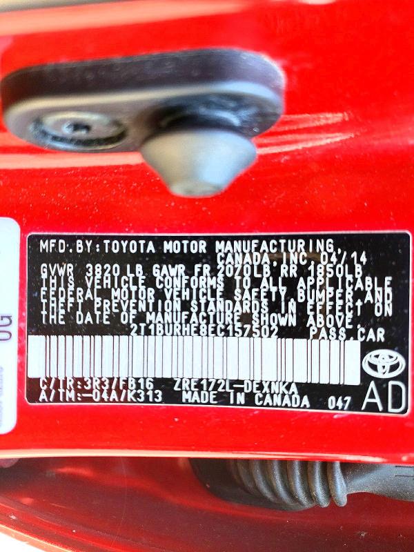 Продаж на аукціоні авто 2014 Toyota Corolla, vin: 2T1BURHE8EC157502, номер лоту: 59343326