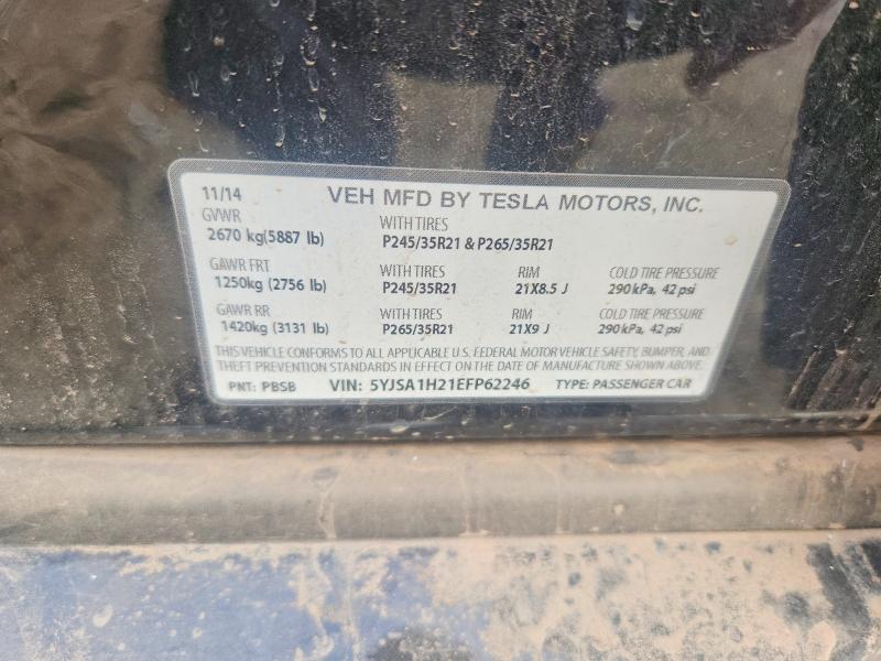 2014 Tesla Model S მანქანა იყიდება აუქციონზე, vin: 5YJSA1H21EFP62246, აუქციონის ნომერი: 62826206