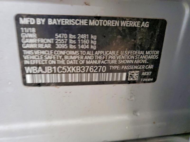 Aukcja sprzedaży 2019 Bmw 530xe, vin: WBAJB1C5XKB376270, numer aukcji: 61608696