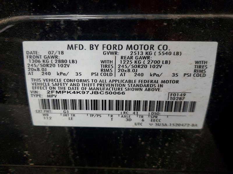 Продаж на аукціоні авто 2018 Ford Edge, vin: 2FMPK4K97JBC50066, номер лоту: 61015266