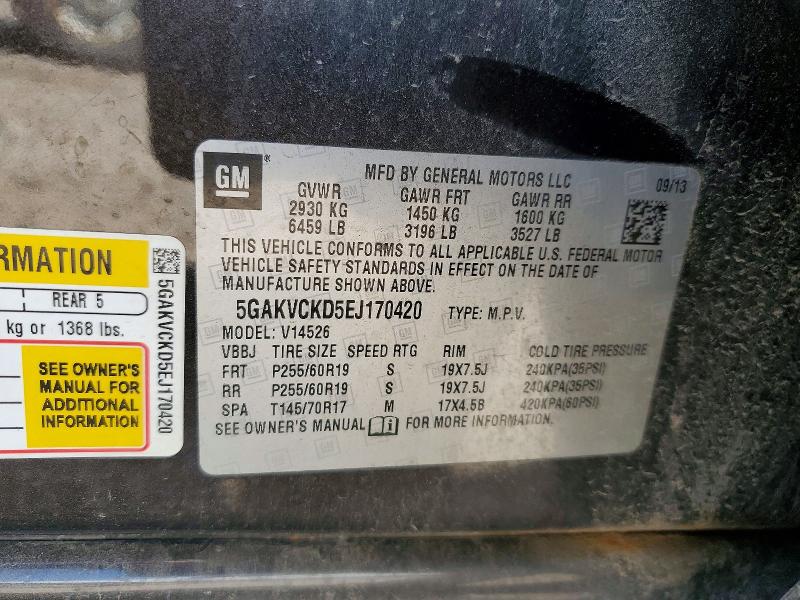 62381546 :رقم المزاد ، 5GAKVCKD5EJ170420 vin ، 2014 Buick Enclave مزاد بيع