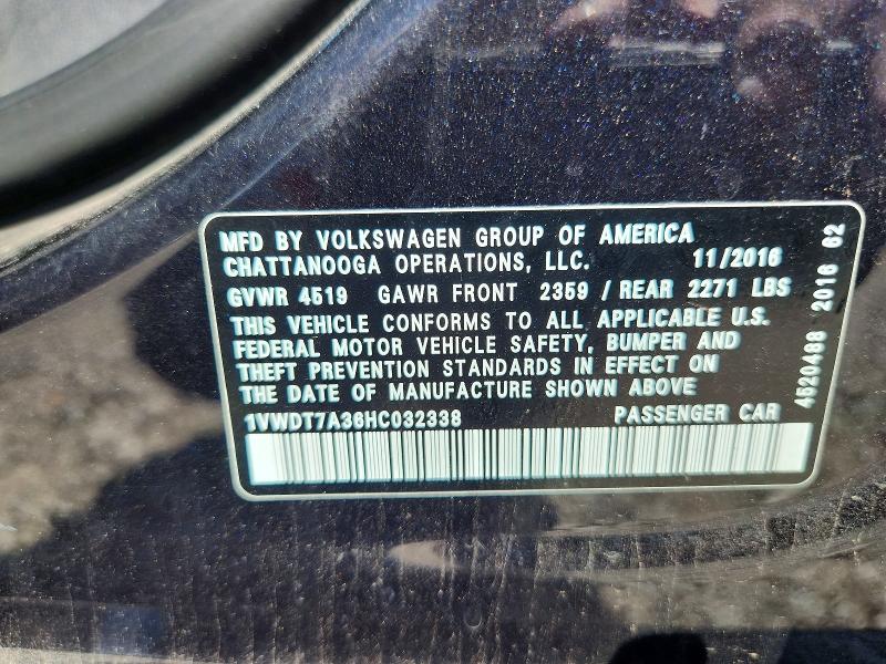 Aukcja sprzedaży 2017 Volkswagen Passat, vin: 1VWDT7A36HC032338, numer aukcji: 61963256