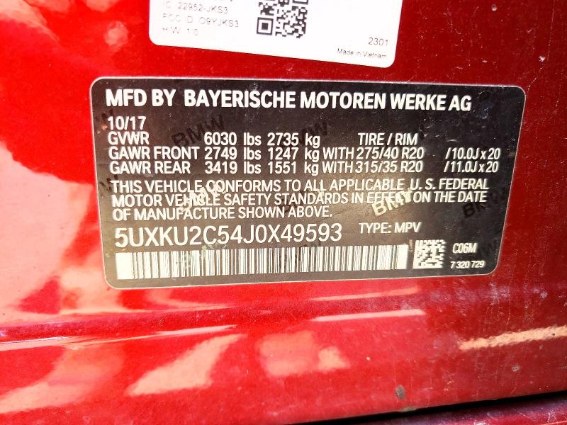 Aukcja sprzedaży 2018 Bmw X6, vin: 5UXKU2C54J0X49593, numer aukcji: 59369696