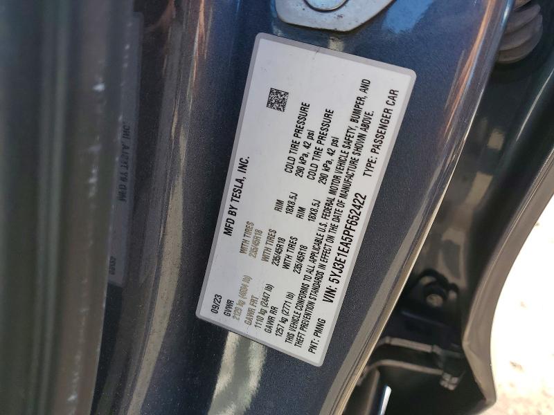 63205526 :رقم المزاد ، 5YJ3E1EA5PF652422 vin ، 2023 Tesla Model 3 مزاد بيع