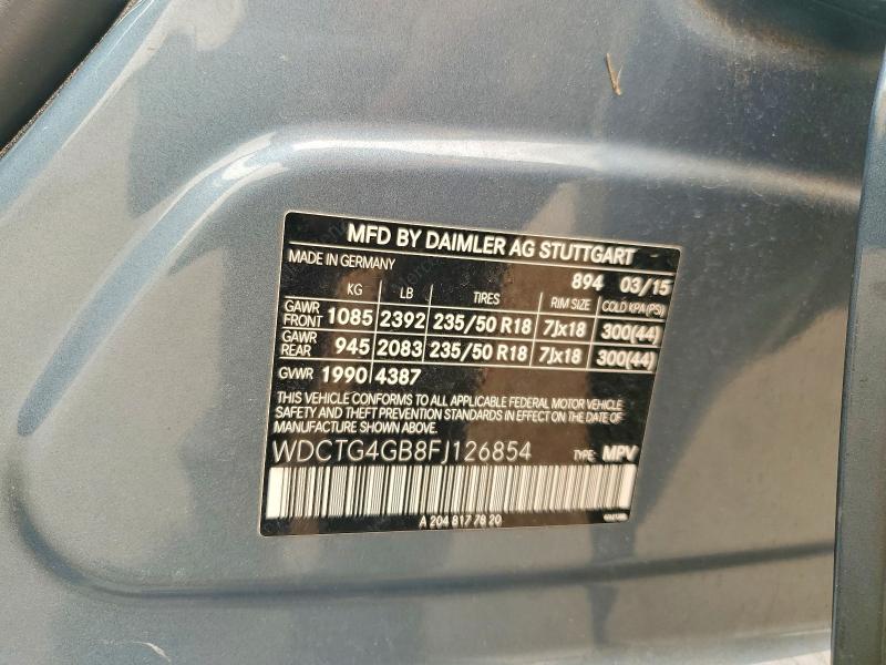 61199736 :رقم المزاد ، WDCTG4GB8FJ126854 vin ، 2015 Mercedes-benz Gla مزاد بيع