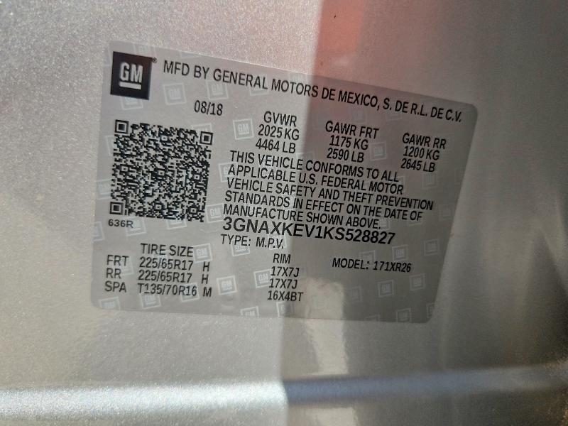 Aukcja sprzedaży 2019 Chevrolet Equinox, vin: 3GNAXKEV1KS528827, numer aukcji: 61033576