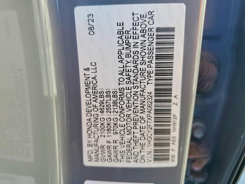 2023 Honda Accord მანქანა იყიდება აუქციონზე, vin: 1HGCY2F7XPA062324, აუქციონის ნომერი: 60719816