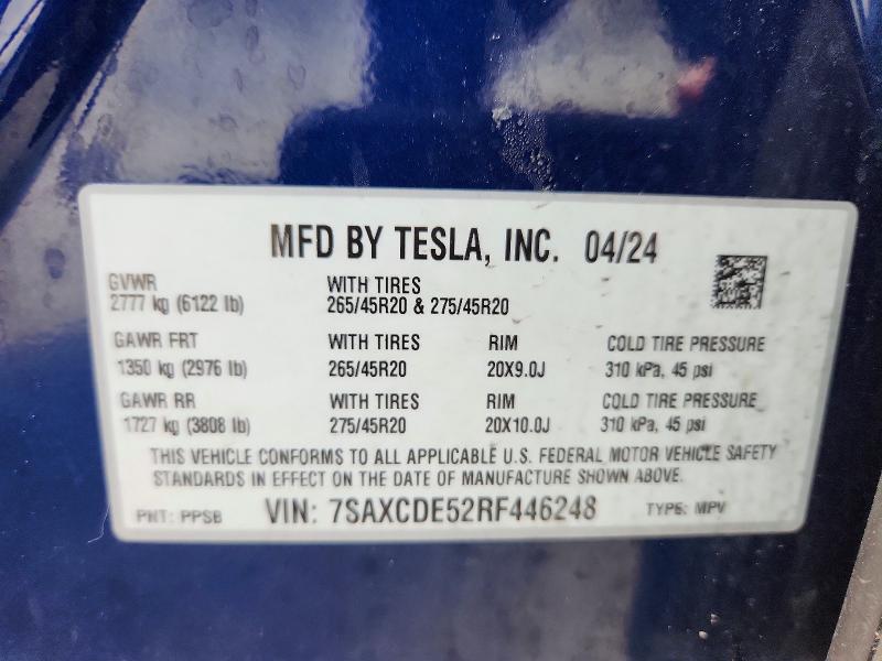 Продажа на аукционе авто 2024 Tesla Model X, vin: 7SAXCDE52RF446248, номер лота: 62312226