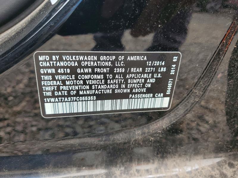 Aukcja sprzedaży 2015 Volkswagen Passat, vin: 1VWAT7A37FC055353, numer aukcji: 61038286