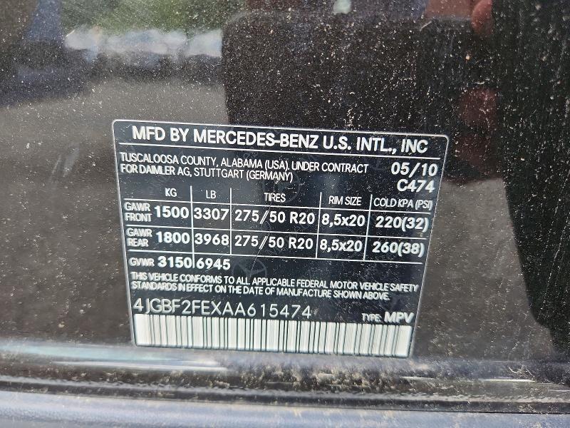 2010 Mercedes-benz Gl მანქანა იყიდება აუქციონზე, vin: 4JGBF2FEXAA615474, აუქციონის ნომერი: 63356136