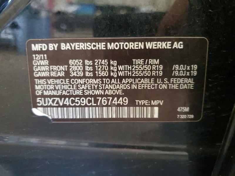59790766 :رقم المزاد ، 5UXZV4C59CL767449 vin ، 2012 Bmw X5 مزاد بيع
