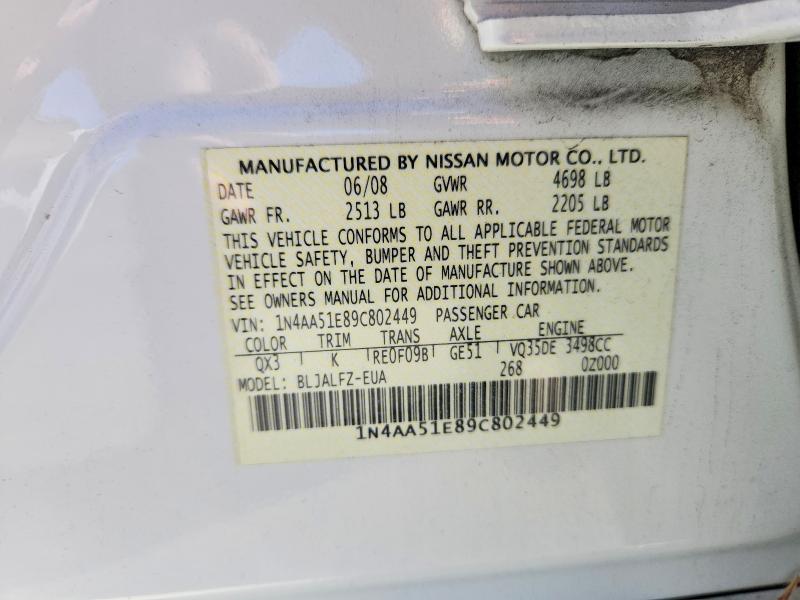 Продажа на аукционе авто 2009 Nissan Maxima, vin: 1N4AA51E89C802449, номер лота: 63463936